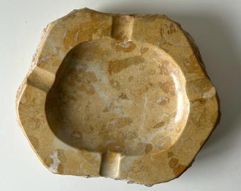 Vintage Italian Alabaster Ashtray: Hand Carved Stone Trinket Dish