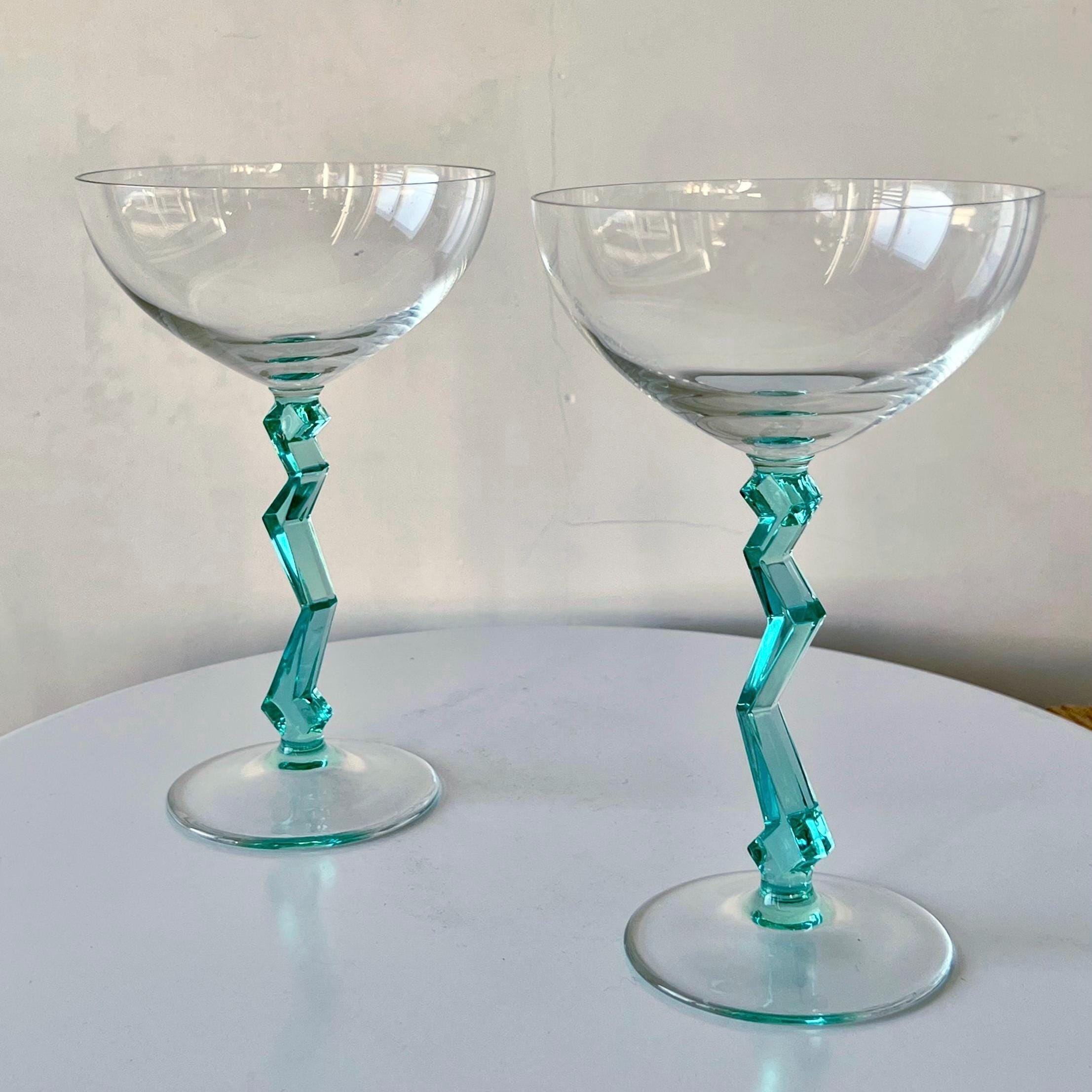 Christinenhutte 1970年代 Vintage Christinenhütte Turquoise Zig Zag Stem Glasses: Memphis