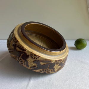 Marianne Starck for Michael Andersen Rabbit Bowl, Large 23cm Bornholm Pottery, Mid Century Danish 1960s relief Ceramic, Abstract Sun