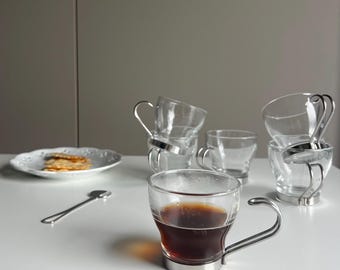 Vitrosax Italy 1970s Glass Espresso Cups | Set of 6 Mid-Century Modern Coffee Set