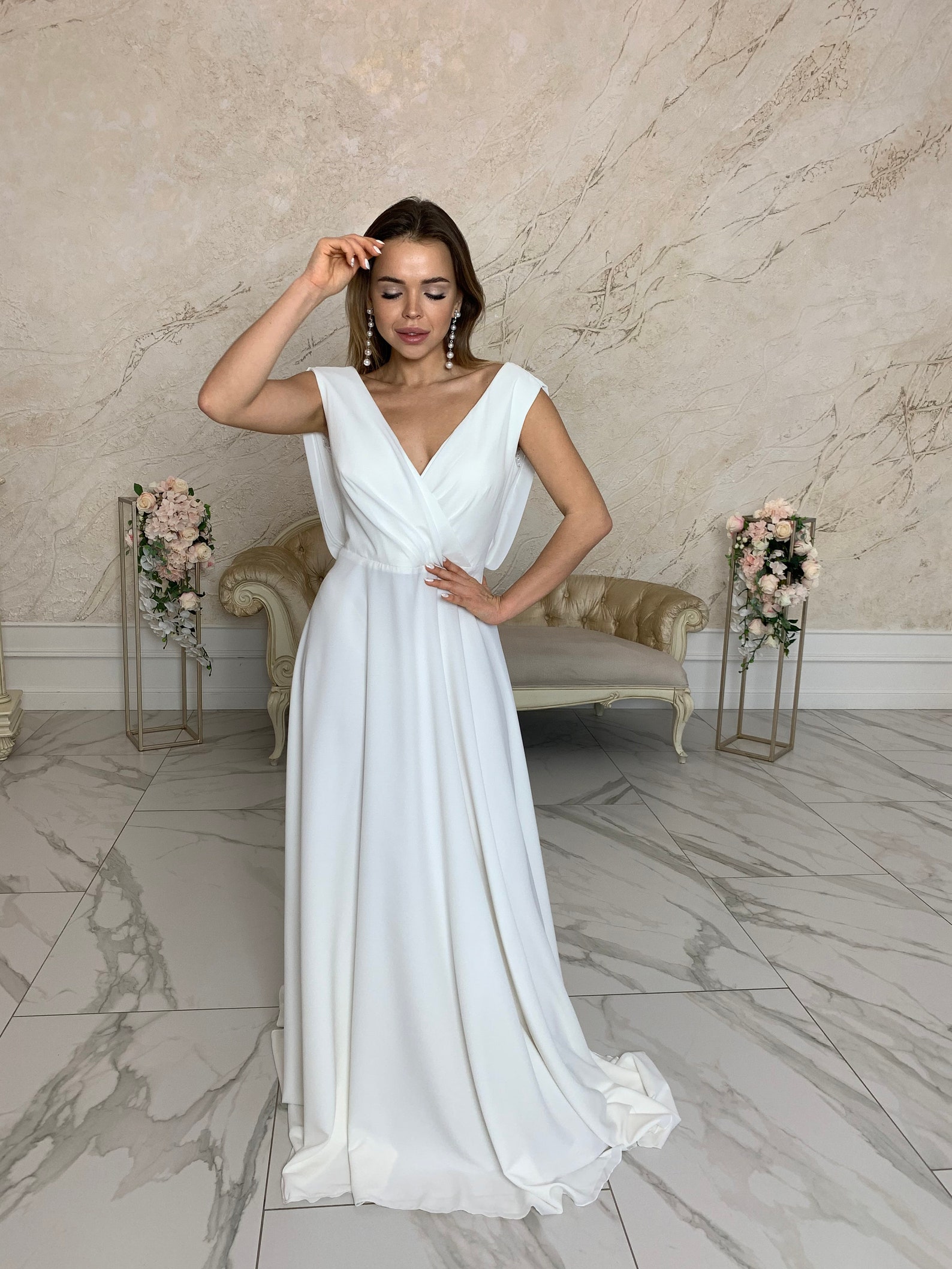 Robe de mari?�e minimaliste Boho Robe de mari?�e mousseline de | Etsy