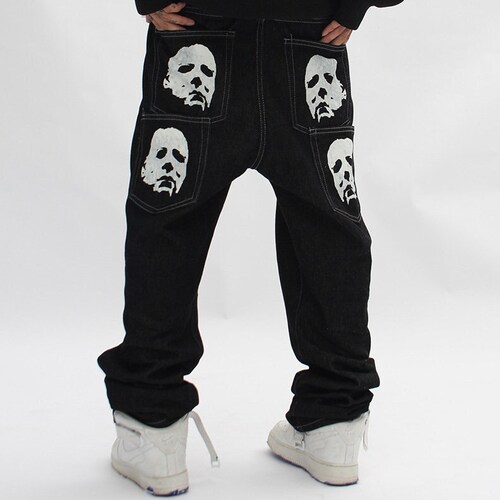 Mens Inferno Fire Graphic Baggy Jeans Unisex Denim Streetwear Etsy