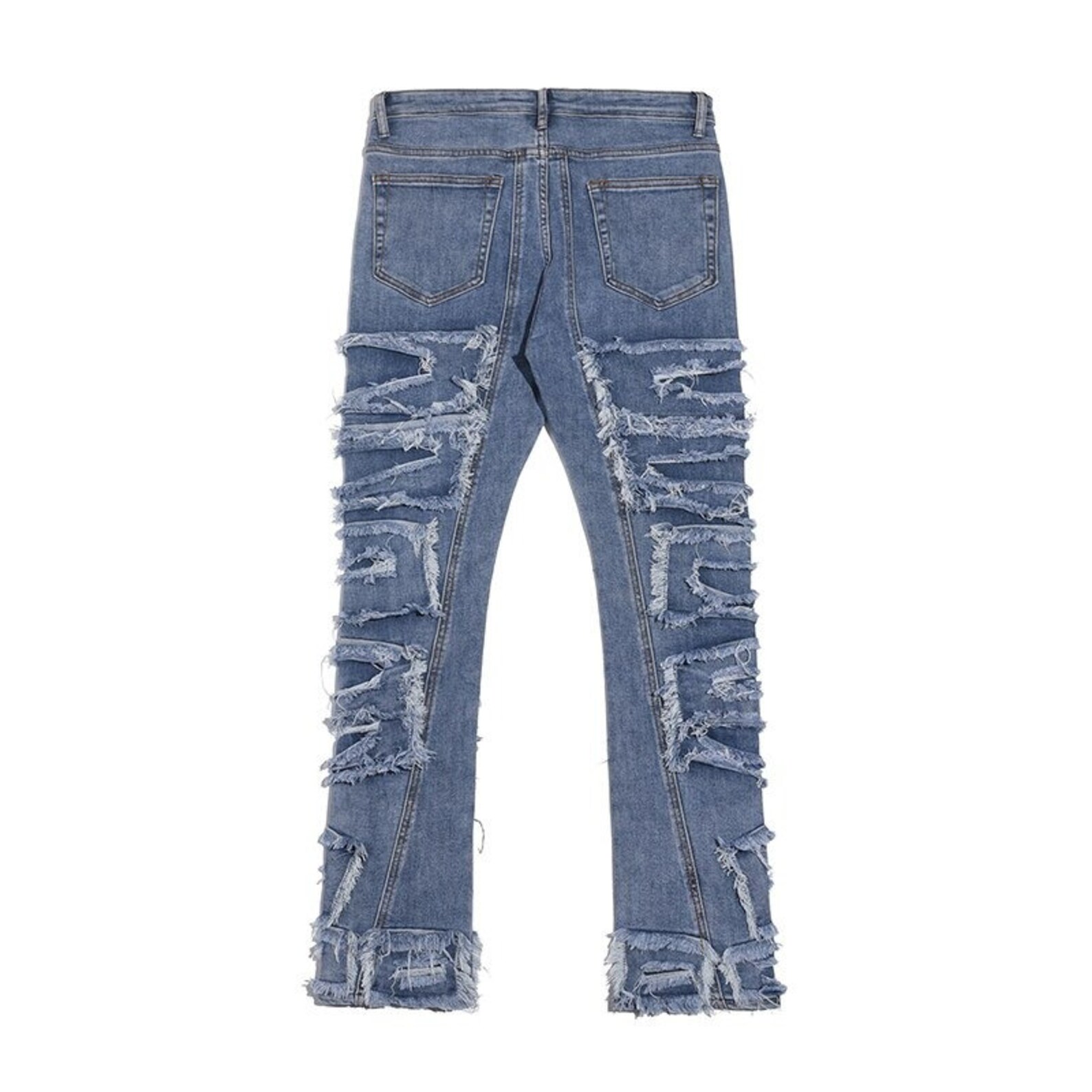 Men Streetwear Stacked Blue Denim Jeans Y2k Distressed Jeans - Etsy