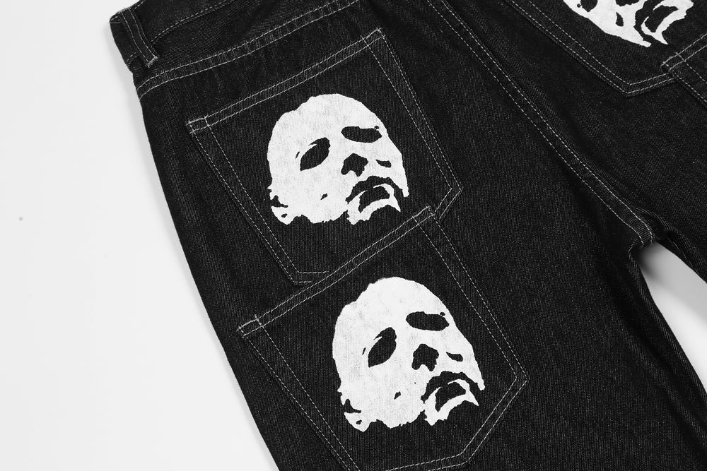 Mens Black Denim Jeans FACES Painted Streetwear Mens Baggy Etsy