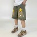 Stars Denim Jeans Shorts, Graphic Painted Shorts, Wide Leg Shorts