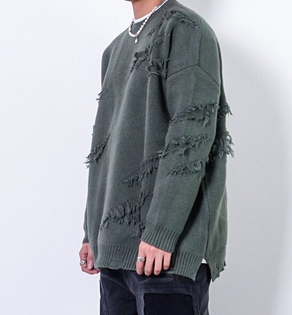 Men Streetwear Distressed Sweater 