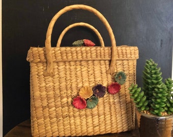 Vintage Mexican Palm Frond Woven Tote Purse