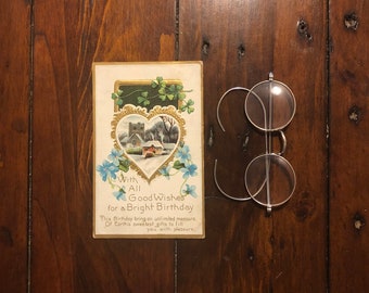 Vintage Birthday Wishes Gold Embossed Postcard - 1911