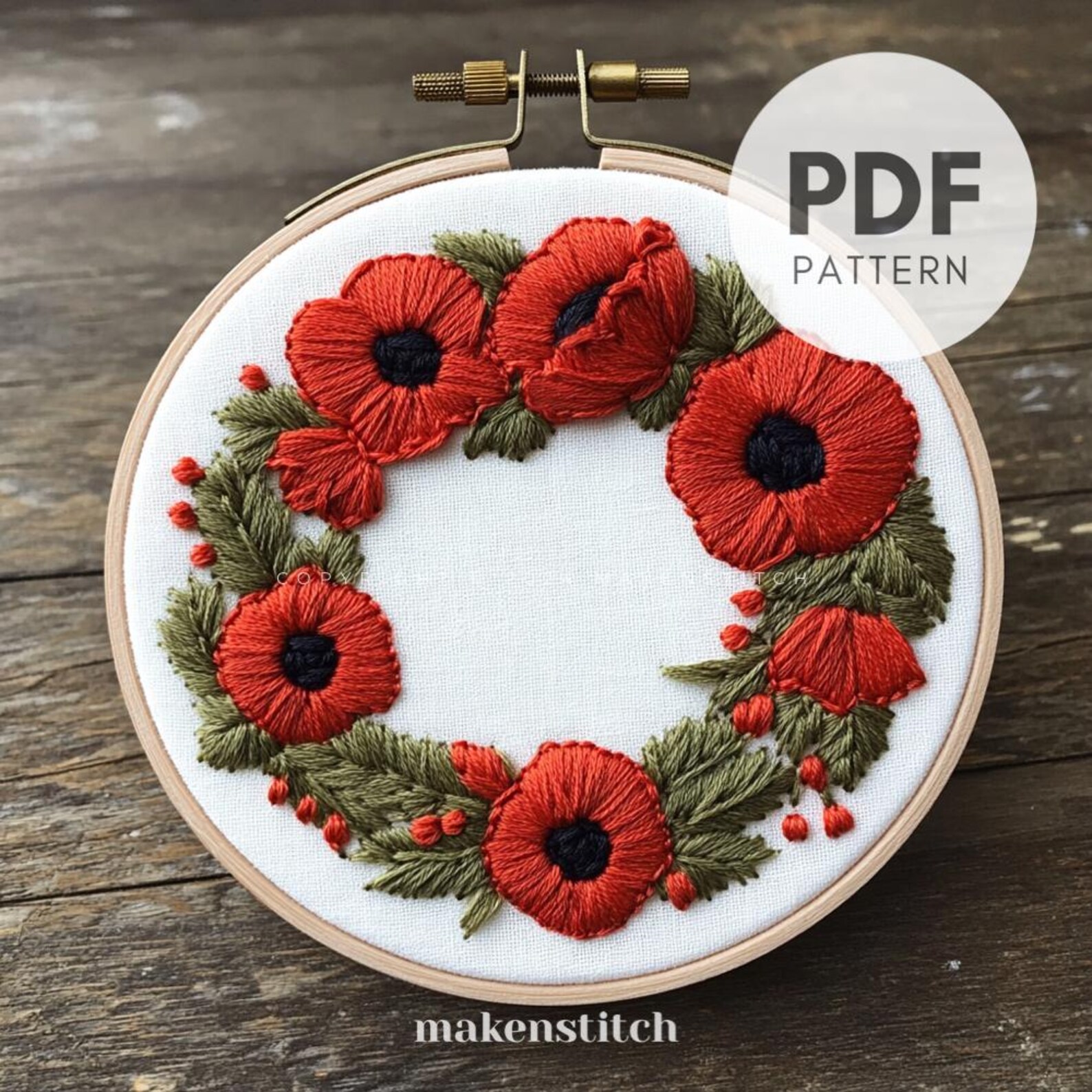 Poppy Wreath Hand Embroidery Pattern: Spring Floral Design (PDF Pattern ...