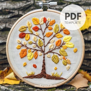 Leafy Tree Hand Embroidery Pattern, Tree Hand Embroidery Design, Tree Hand Embroidery, Autumn Embroidery Pattern, Tree Pattern