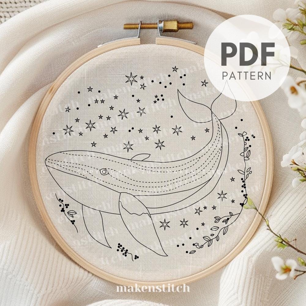 クジラの刺繍パターン：海の子供部屋の装飾（PDFパターン） - Etsy 日本