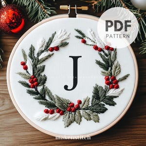 Padrão de bordado de Natal da letra J, enfeite de Natal, design de bordado de letras, bordado de monograma, decoração de Natal, PDF de bordado