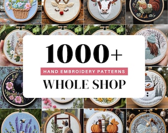 BUNDLE PACK Hand Embroidery Patterns, Whole Shop Bundle, Hand Embroidery Templates, Hand Embroidery Designs, Lifetime Access