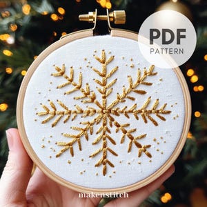 Star Snowflake Hand Embroidery Design, Gold Snowflake Embroidery Pattern, Christmas Tree Ornament, Frosty Pattern, Hand Embroidery PDF