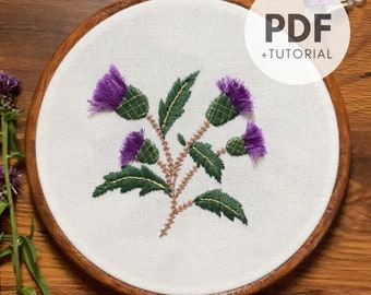 Thistle Flower Hand Embroidery Pattern: Beginner Floral Design (PDF Pattern)