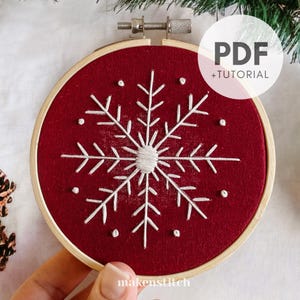 White Christmas Snowflake Hand Embroidery Pattern, White Snowflake Embroidery Design, Festive Embroidery Pattern, Snowflake DIY Decoration