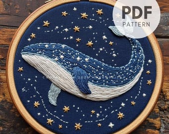 クジラの刺繍パターン：海と星のデザイン、海岸ステッチDIY、6種類の