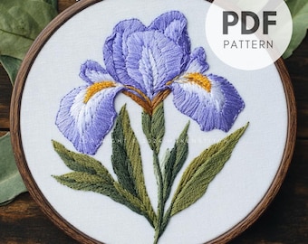 Iris Flower Hand Embroidery Pattern, Iris Embroidery Design, Iris Bunch, Floral Embroidery Design, Hand Embroidery PDF