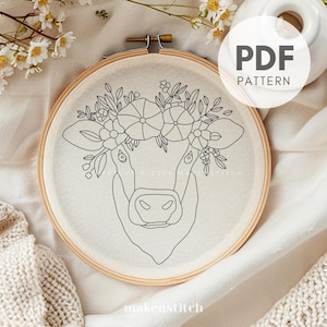 Floral Cow Hand Embroidery Pattern: Farmhouse Nursery Decor (PDF ...