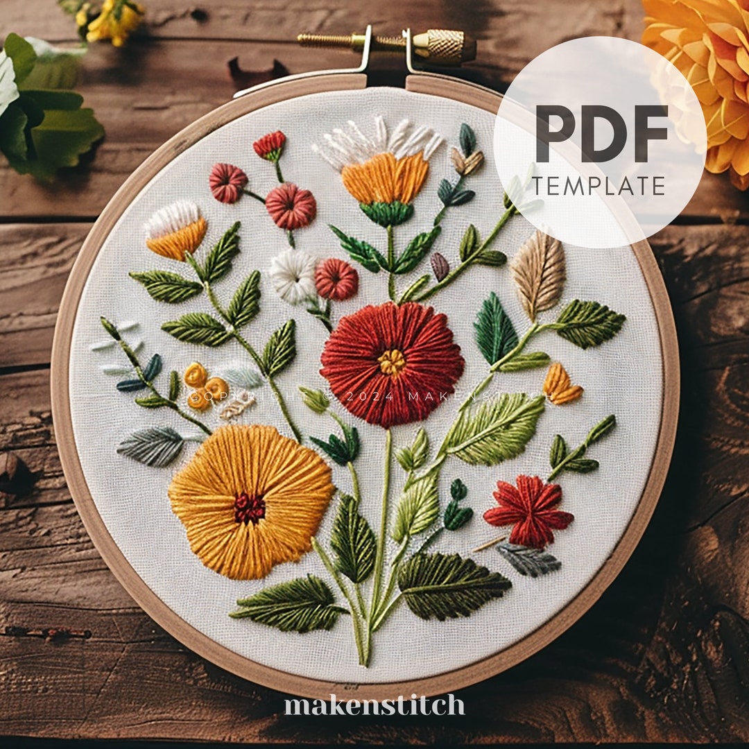 Autumn Floral Bouquet Hand Embroidery Pattern (PDF Template) - Etsy