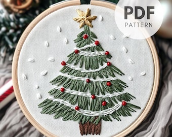 クリスマスツリーの刺繍パターン：初心者向けデザイン（PDFパターン