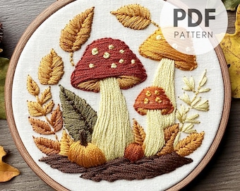 Mushroom Embroidery Pattern: Autumn Fungi Design (PDF Download)
