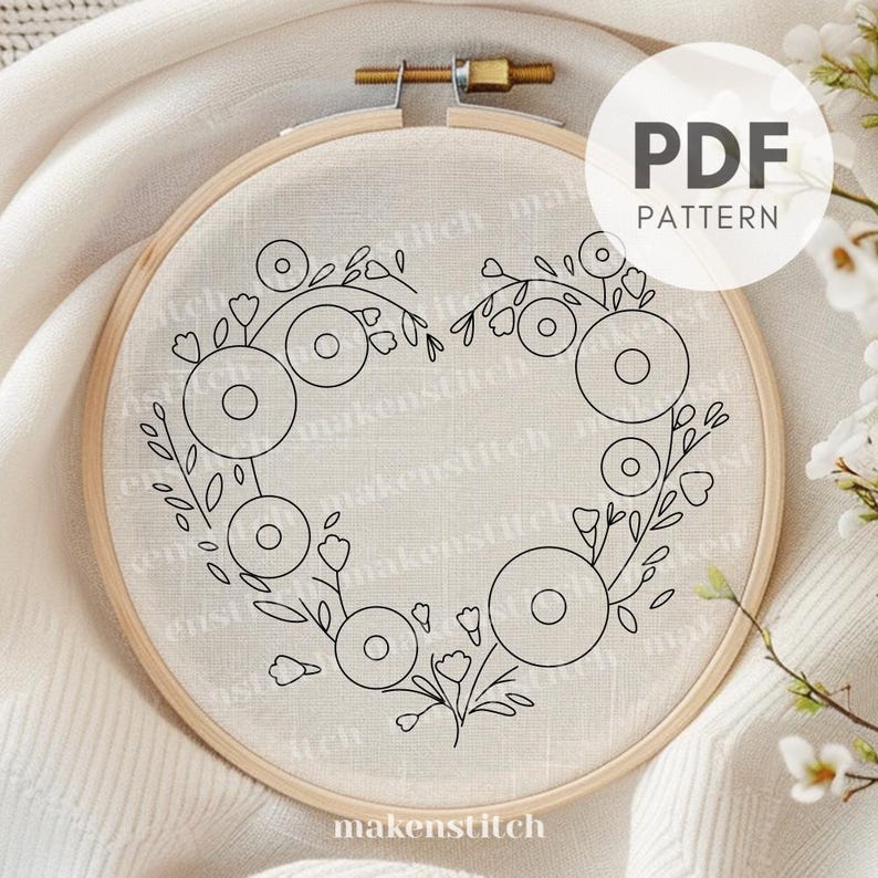 Daisy Heart Wreath Embroidery Pattern: Floral Hoop Art (PDF Pattern) - Etsy