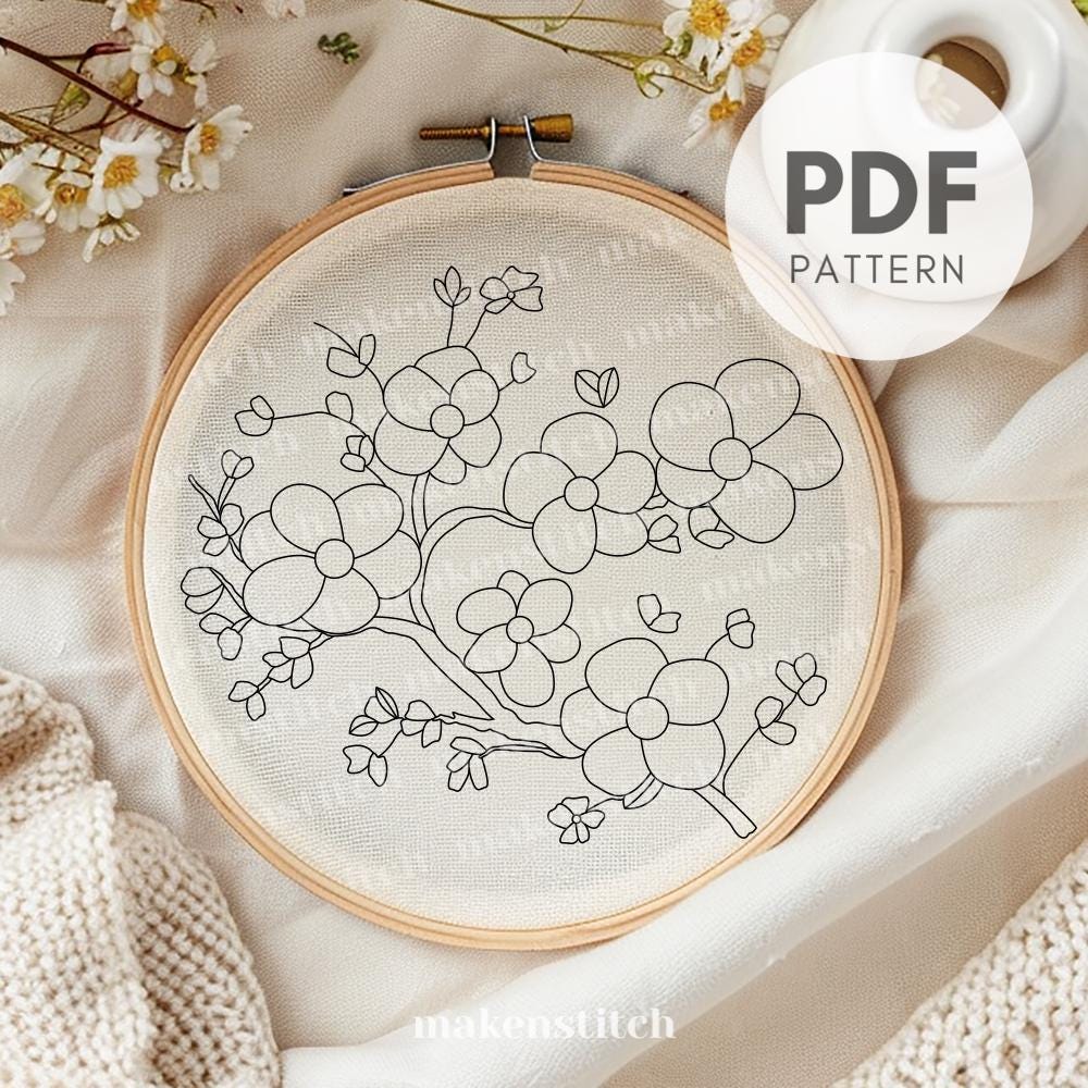 Cherry Blossom Hand Embroidery Pattern: Spring Floral Design (PDF ...