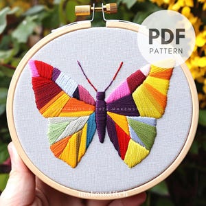 Geometric Butterfly Embroidery Pattern, Rainbow Butterfly Embroidery Design, Kaleidoscope Design, Beginner Embroidery, Hand Embroidery PDF