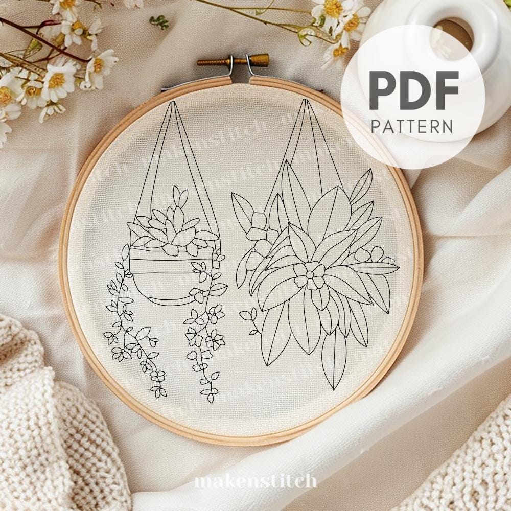 Hanging Plants Embroidery Pattern: Botanical DIY Design (PDF Pattern ...