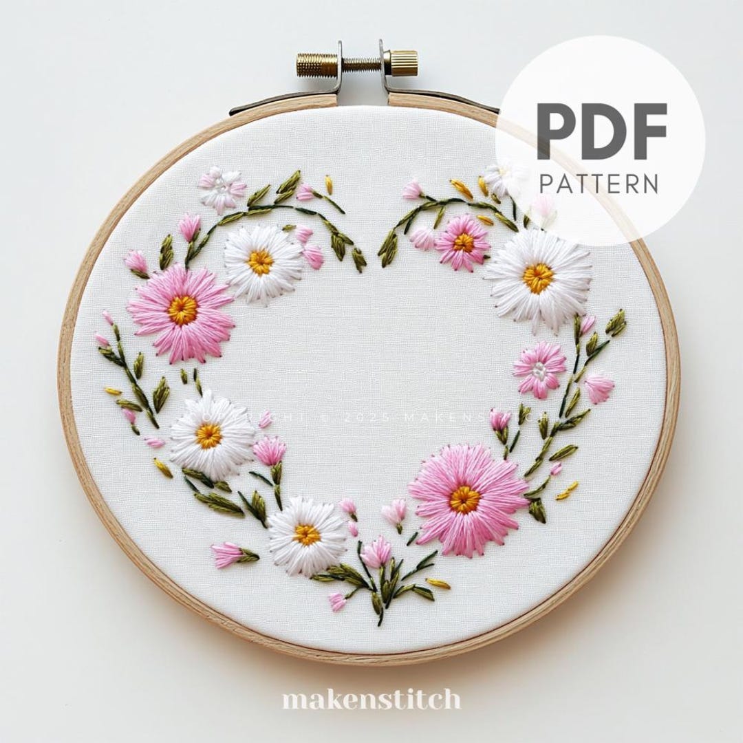 Daisy Heart Wreath Embroidery Pattern: Floral Hoop Art (PDF Pattern) - Etsy