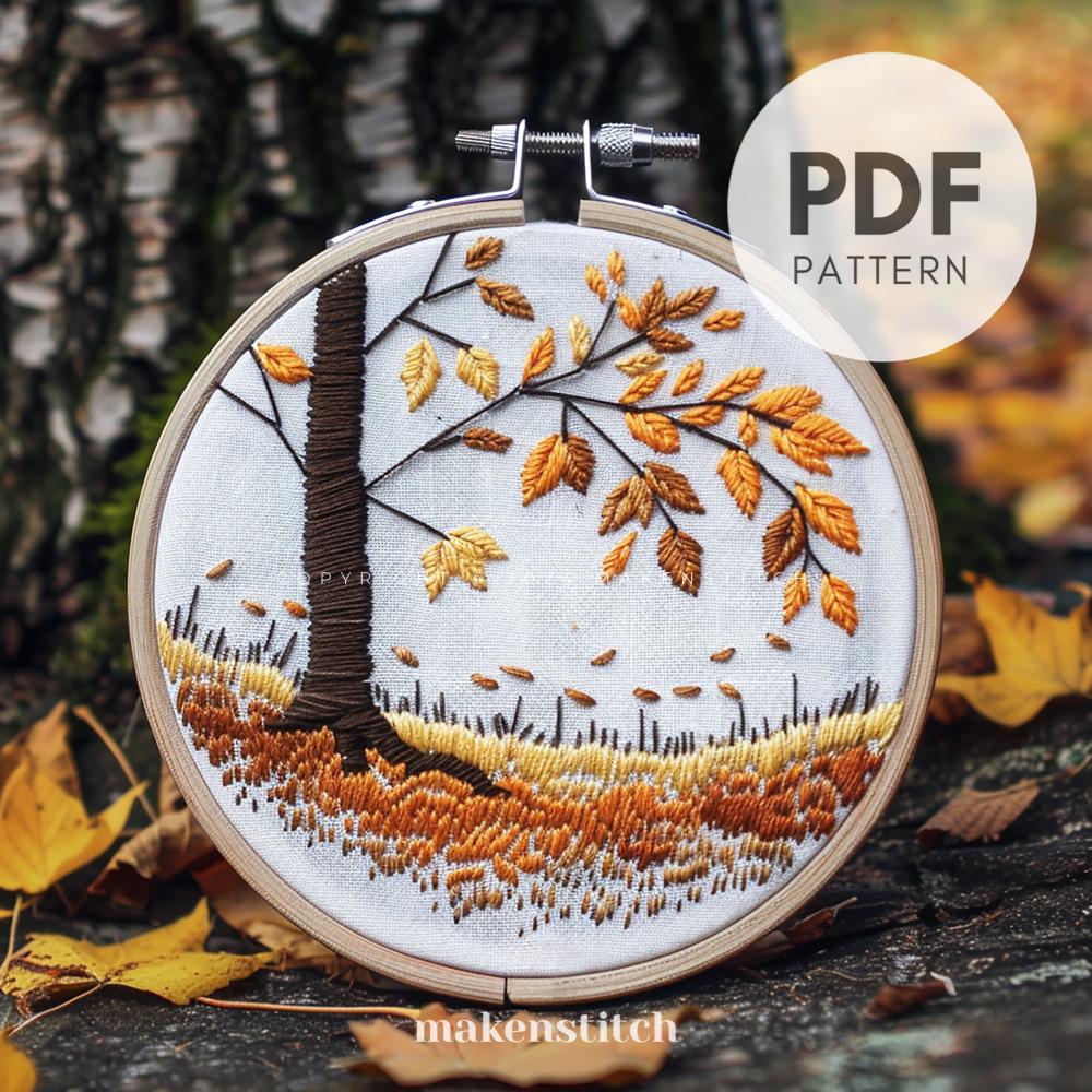 Autumn Tree Hand Embroidery Pattern: Fall Design (digital Download) - Etsy