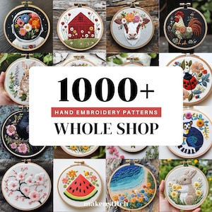 BUNDLE PACK Hand Embroidery Patterns, Whole Shop Bundle, Hand Embroidery Templates, Hand Embroidery Designs, Lifetime Access