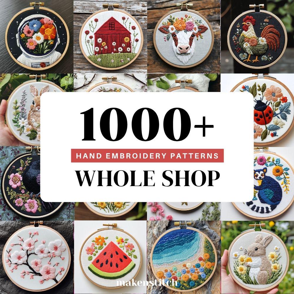 BUNDLE PACK Hand Embroidery Patterns, Whole Shop Bundle, Hand Embroidery Templates, Hand Embroidery Designs, Lifetime Access