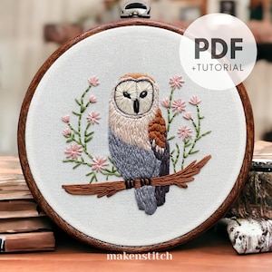 Floral Owl Hand Embroidery Pattern, Owl Hand Embroidery Design, Owl Pattern PDF, Winter Hand Embroidery Pattern, Christmas Digital Downloads