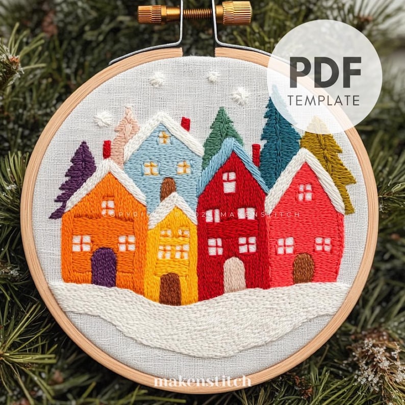 Christmas Village Hand Embroidery Pattern, Christmas Embroidery Pattern ...