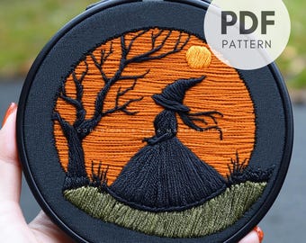 Witch Hand Embroidery Pattern: Halloween Gothic Decor (PDF Pattern)