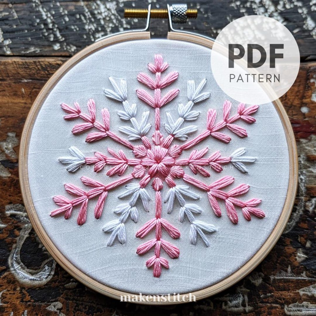 Pastel Pink Snowflake Hand Embroidery Pattern (PDF Pattern) - Etsy