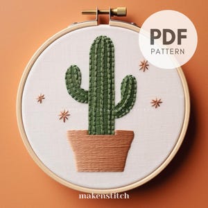Modello di ricamo a mano di cactus, disegno di cactus, modello di ricamo a mano di piante da appartamento, ricamo a mano di cactus, modello floreale, download immediato