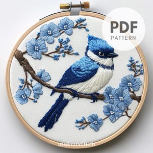 Blue Jay Embroidery Pattern, Classic Bird Embroidery Design, Modern Home Decor, Spring Bird, Nature Design, DIY PDF Download