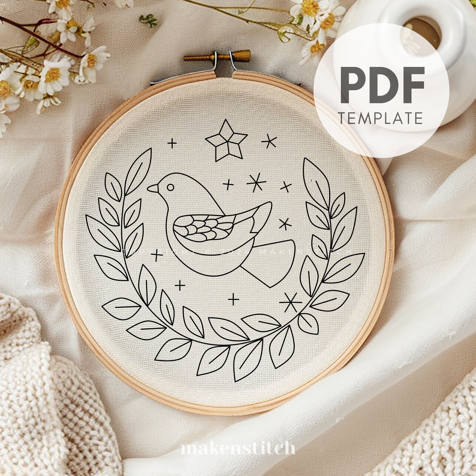 鳥の手刺繍パターン、クリスマスの鳥の刺繍パターン、鳥の刺繍