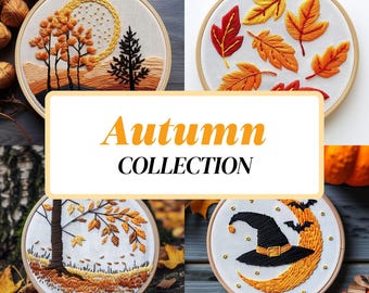 AUTUMN BUNDLE, Fall Embroidery Designs, Halloween Hand Embroidery Patterns, Lifetime Access, Hand Embroidery PDF