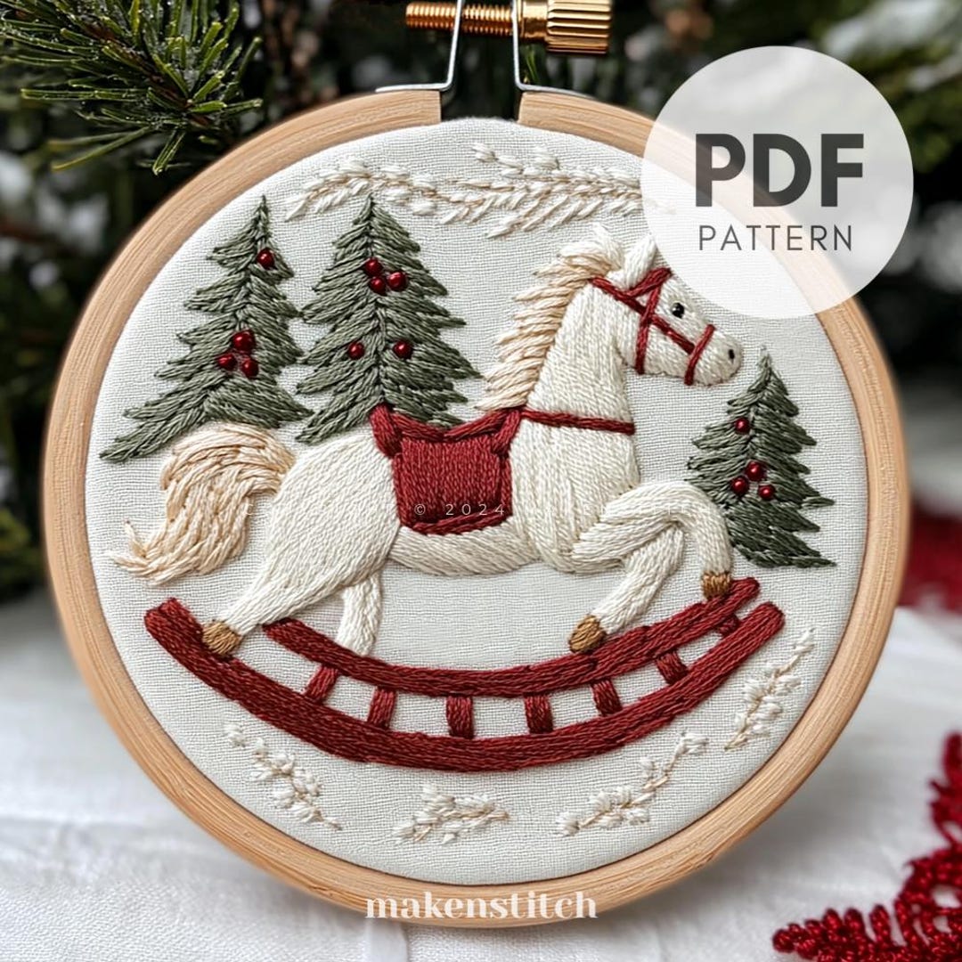 Miniature Rocking Horse Pattern Vintage Christmas Rocking Horse Embroidery Pattern: DIY Holiday Hoop ...