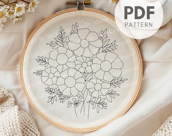 Marigold Bouquet Hand Embroidery Pattern: Floral DIY (PDF Pattern