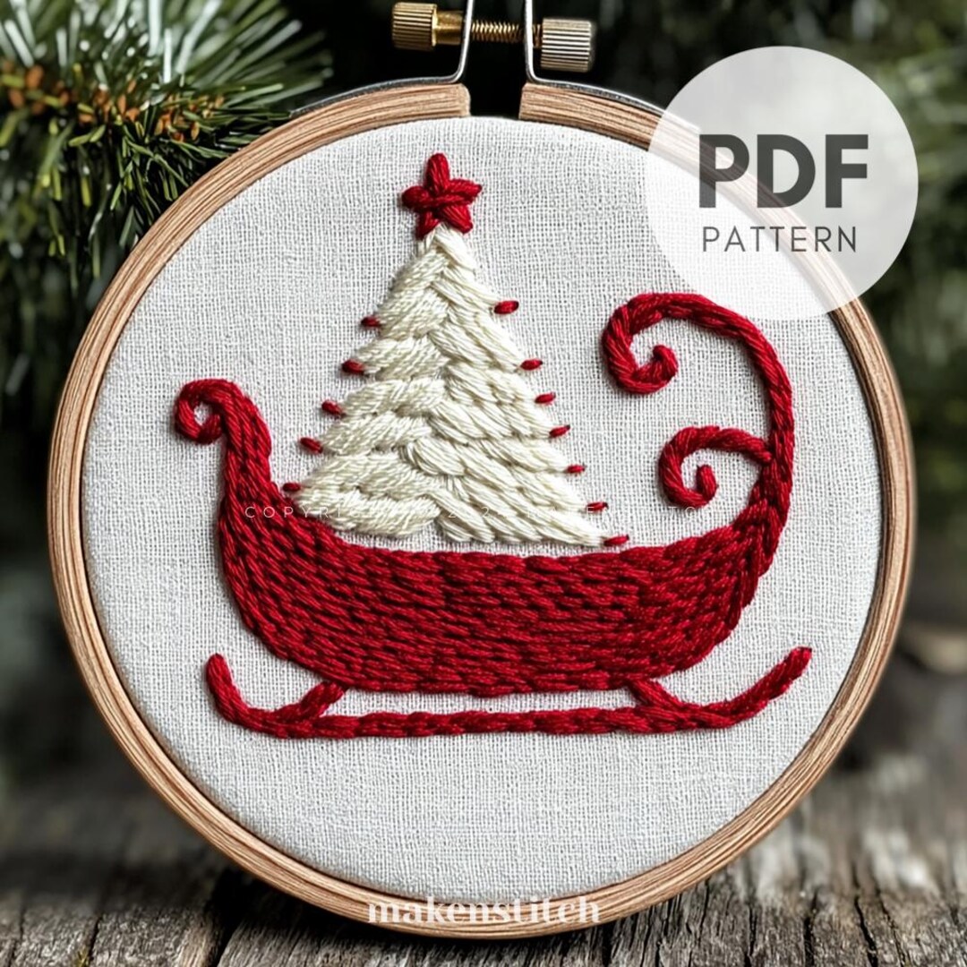 Santa's Sleigh Hand Embroidery Pattern: Christmas Ornament (PDF Pattern ...