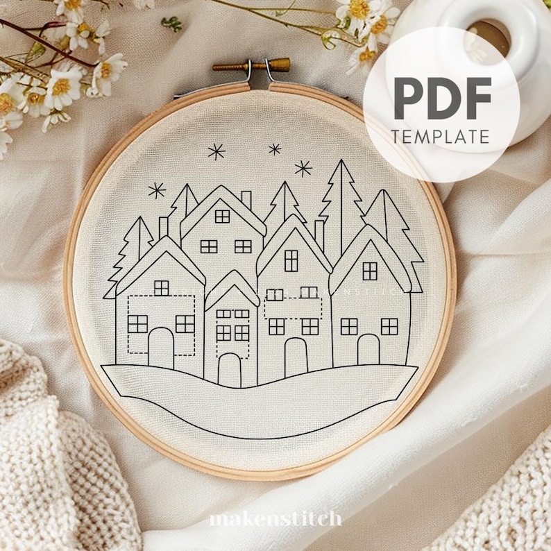 Christmas Village Hand Embroidery Pattern, Christmas Embroidery Pattern ...