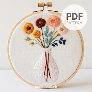 Modern Flower Vase Embroidery Pattern PDF, Wildflowers Hand Embroidery Design, Beginner Friendly Hoop Art, Instant Download Floral Pattern