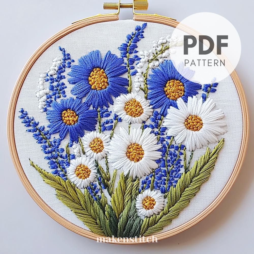 アンティーク マディラ/マーガブ刺繍 精緻なブルーワーク 青糸花梯子