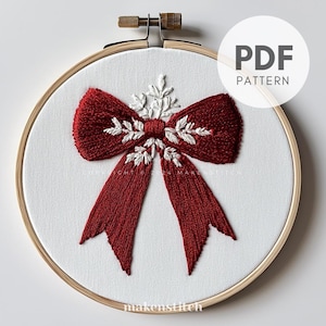 Christmas Bow Hand Embroidery Pattern: Holiday Ribbon Design (PDF Pattern for 4-8" Hoops)