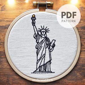 Modello di ricamo Statua della Libertà, modello di ricamo a mano di New York, disegno di ricamo patriottico, ricamo PDF